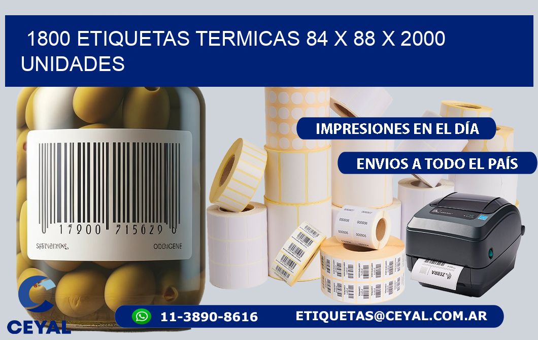 1800 ETIQUETAS TERMICAS 84 x 88 X 2000 UNIDADES