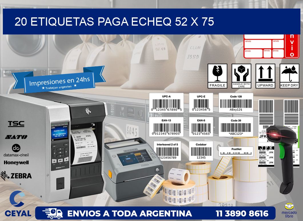 20 ETIQUETAS PAGA ECHEQ 52 x 75