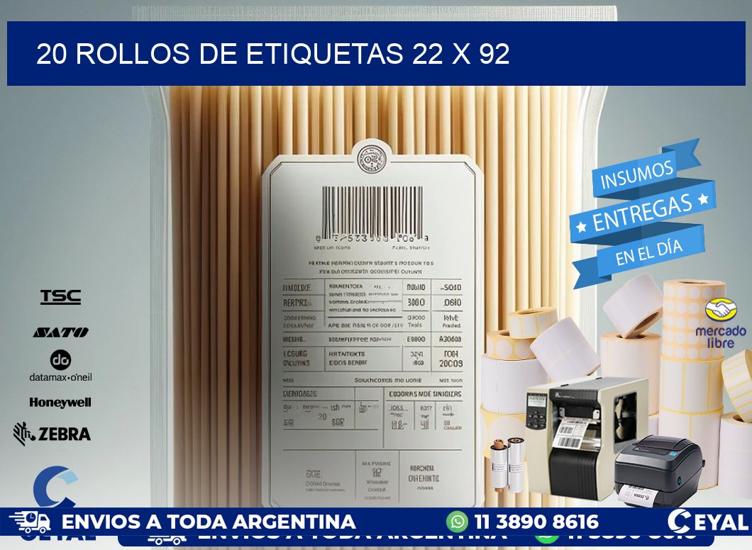 20 ROLLOS DE ETIQUETAS 22 x 92