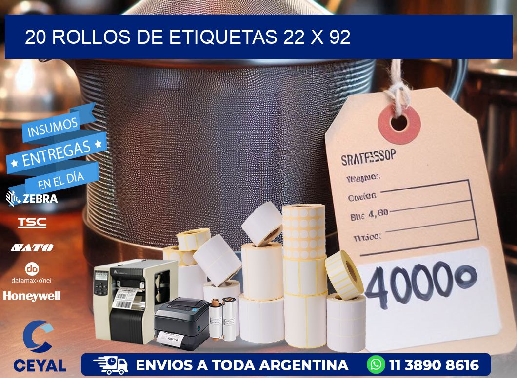 20 ROLLOS DE ETIQUETAS 22 x 92