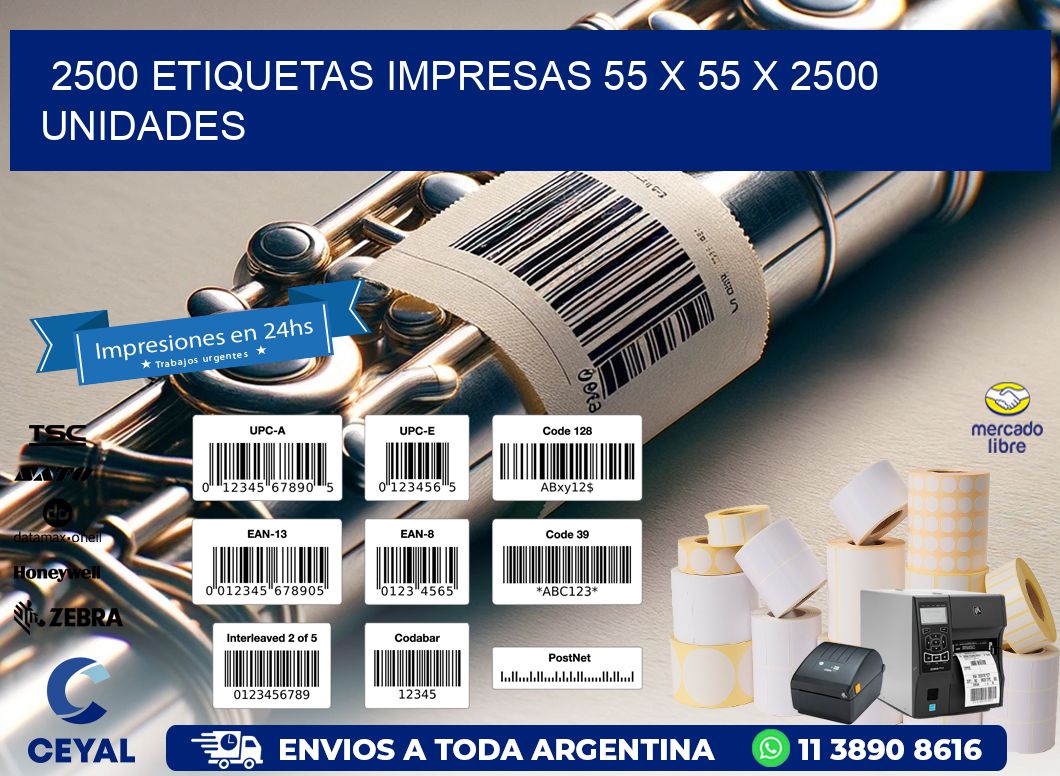 2500 ETIQUETAS IMPRESAS 55 x 55 X 2500 UNIDADES