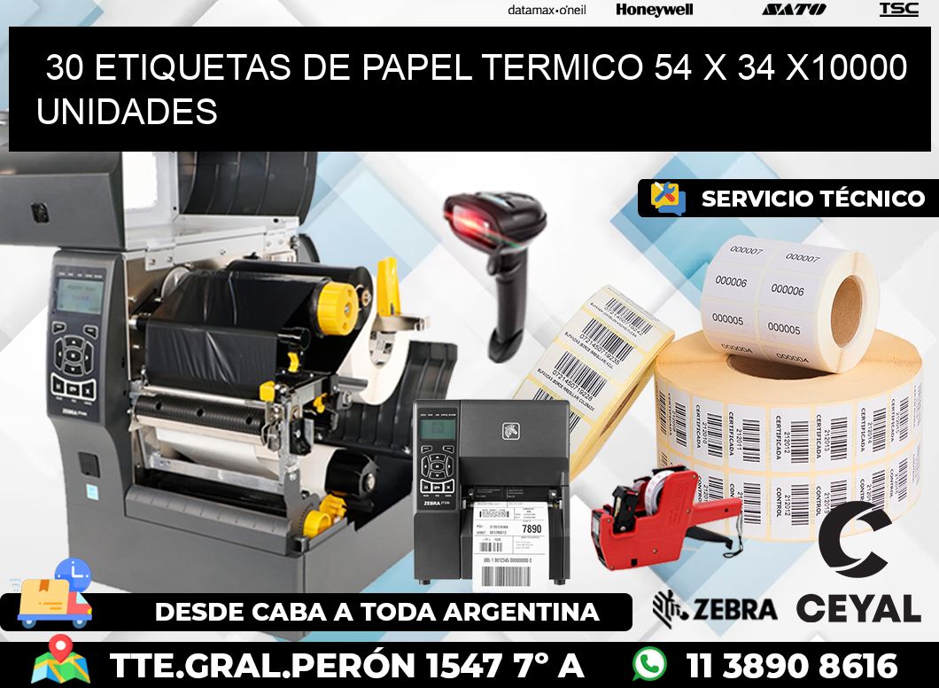 30 ETIQUETAS DE PAPEL TERMICO 54 x 34 X10000 UNIDADES