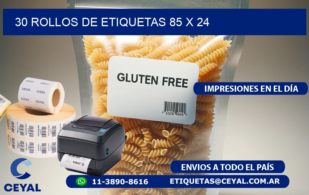 30 ROLLOS DE ETIQUETAS 85 x 24