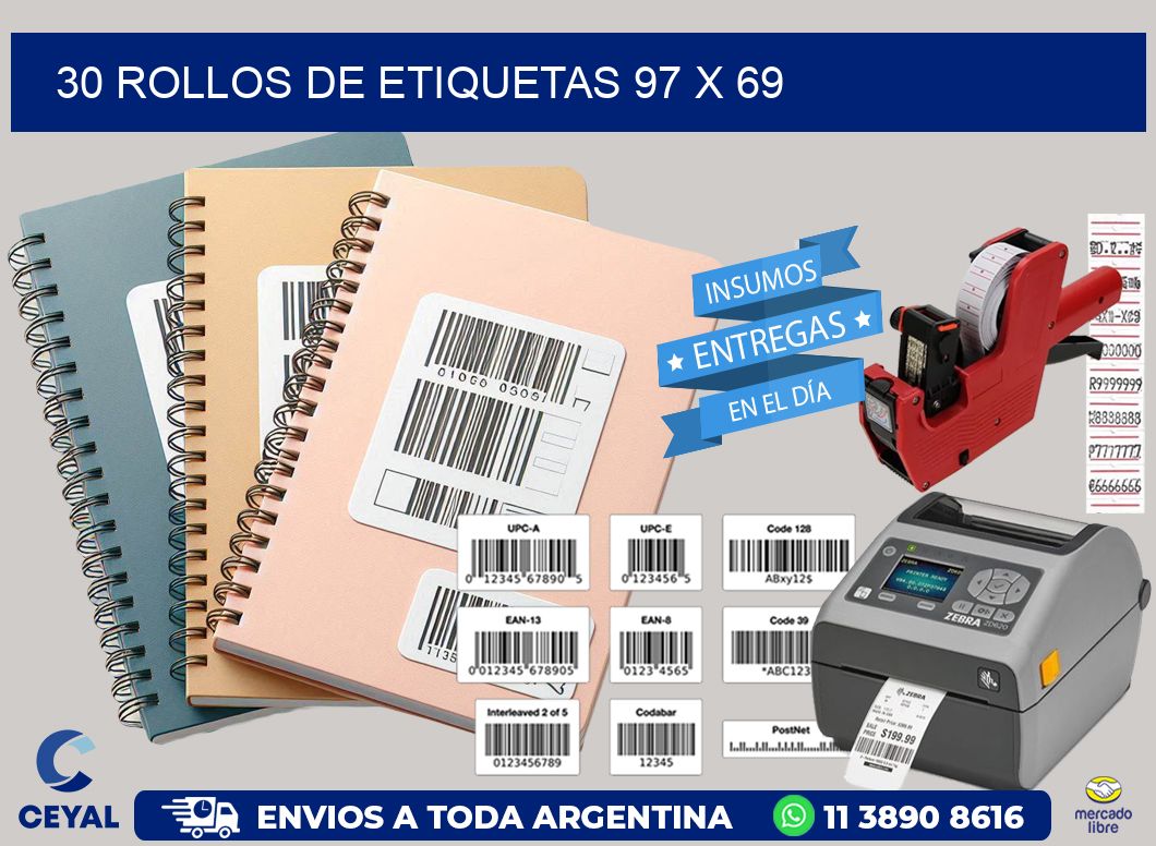 30 ROLLOS DE ETIQUETAS 97 x 69