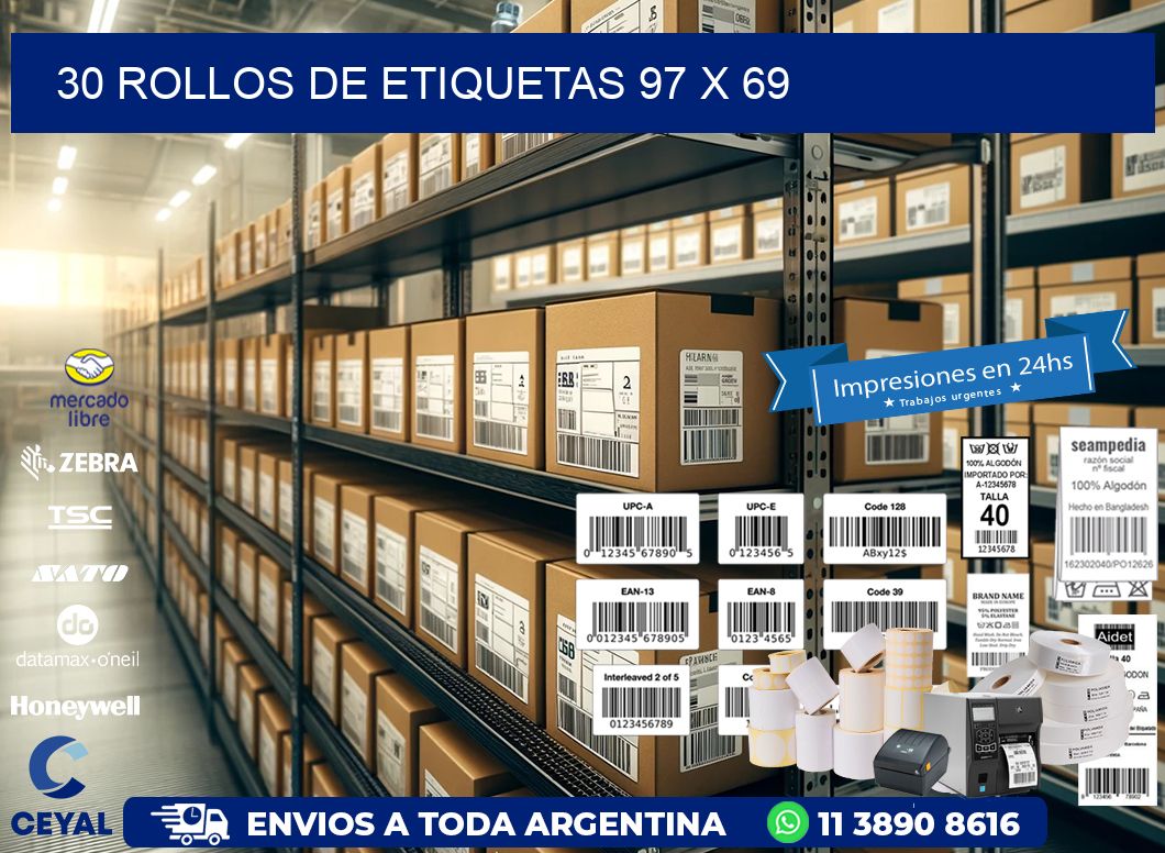 30 ROLLOS DE ETIQUETAS 97 x 69