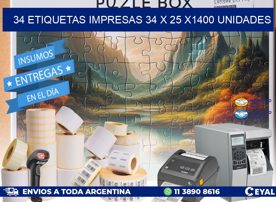 34 ETIQUETAS IMPRESAS 34 x 25 X1400 UNIDADES