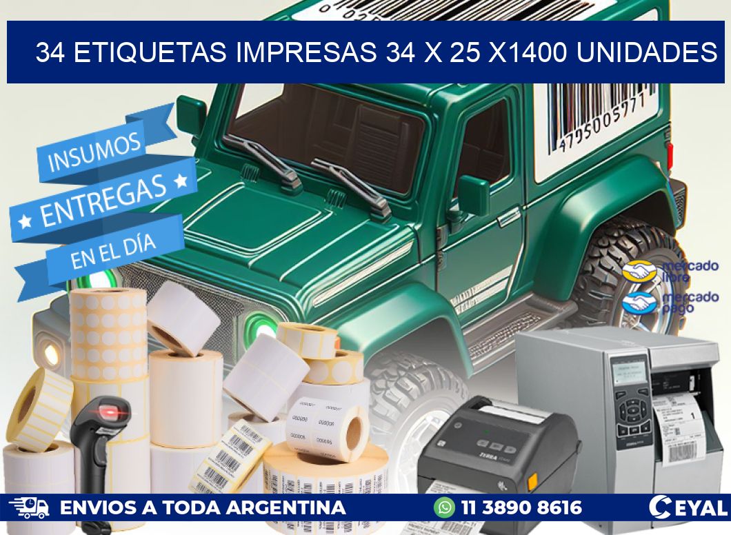 34 ETIQUETAS IMPRESAS 34 x 25 X1400 UNIDADES