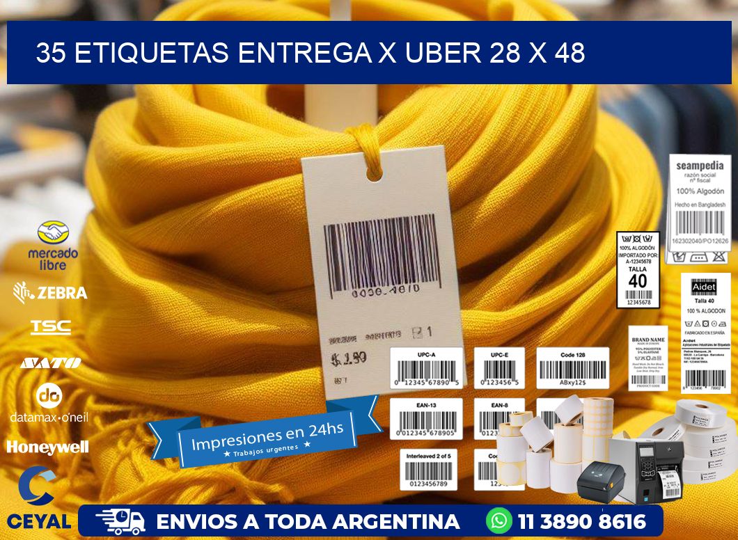 35 ETIQUETAS ENTREGA X UBER 28 x 48