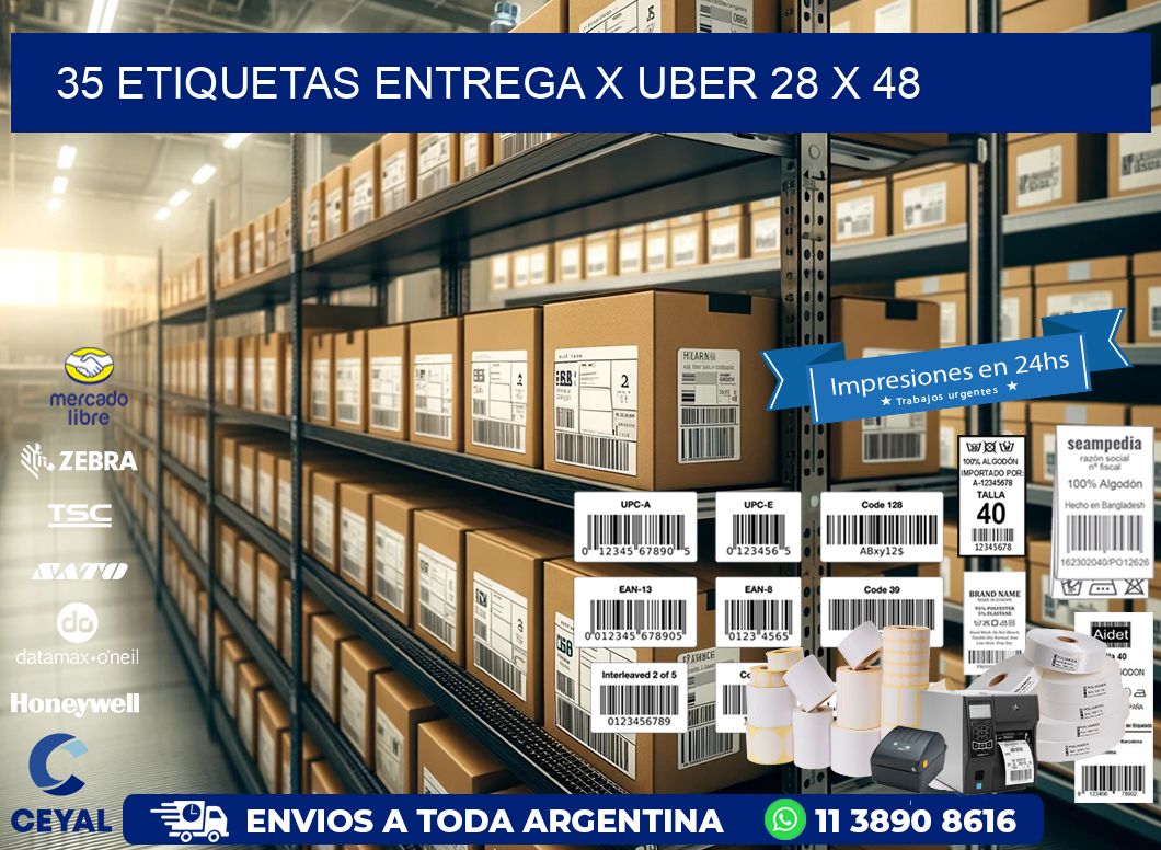 35 ETIQUETAS ENTREGA X UBER 28 x 48