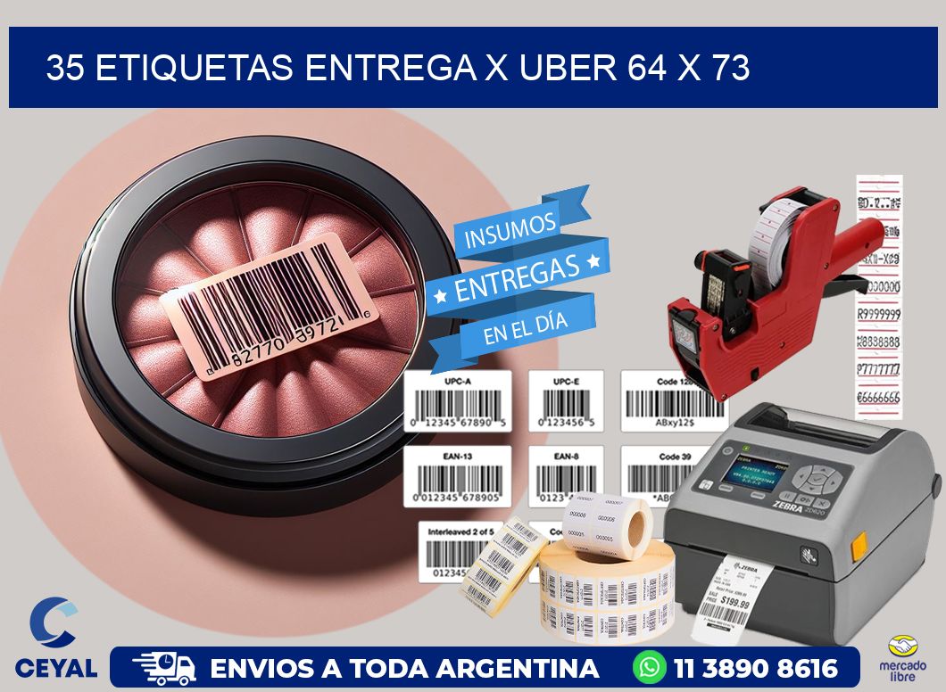 35 ETIQUETAS ENTREGA X UBER 64 x 73