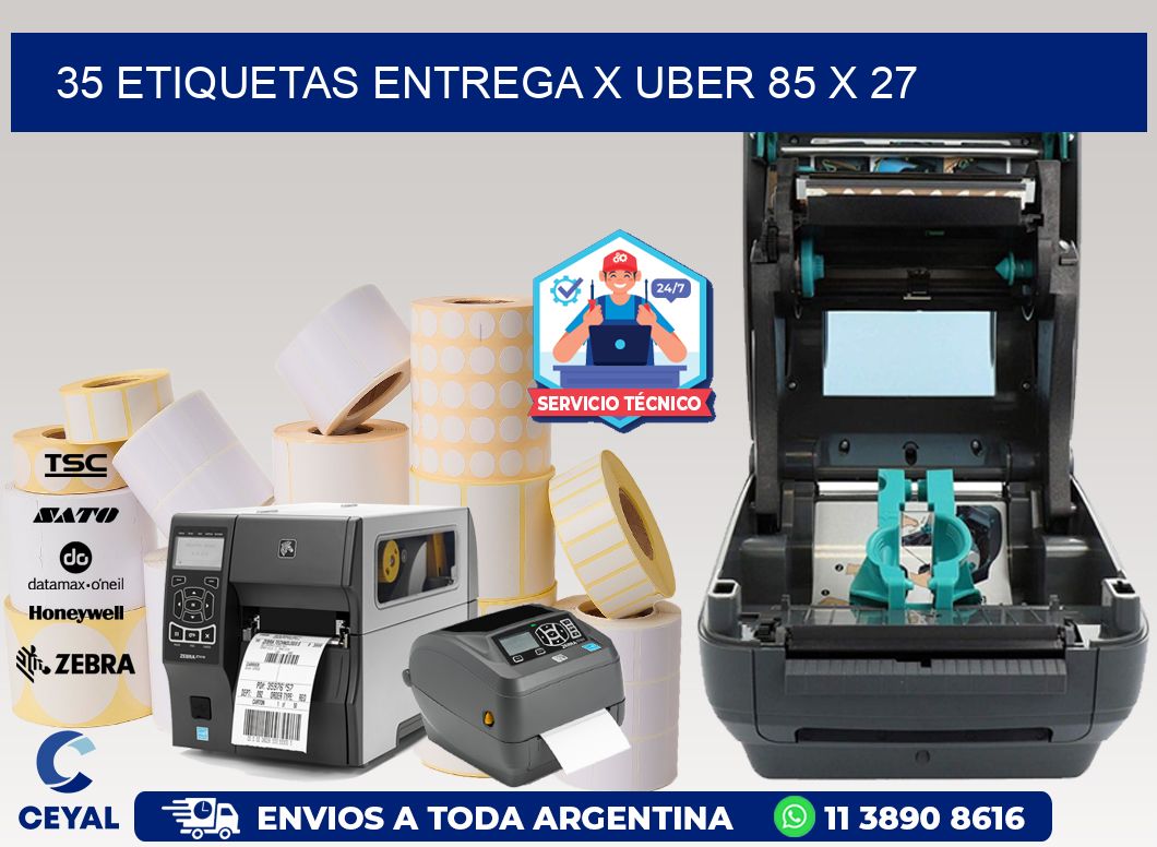 35 ETIQUETAS ENTREGA X UBER 85 x 27