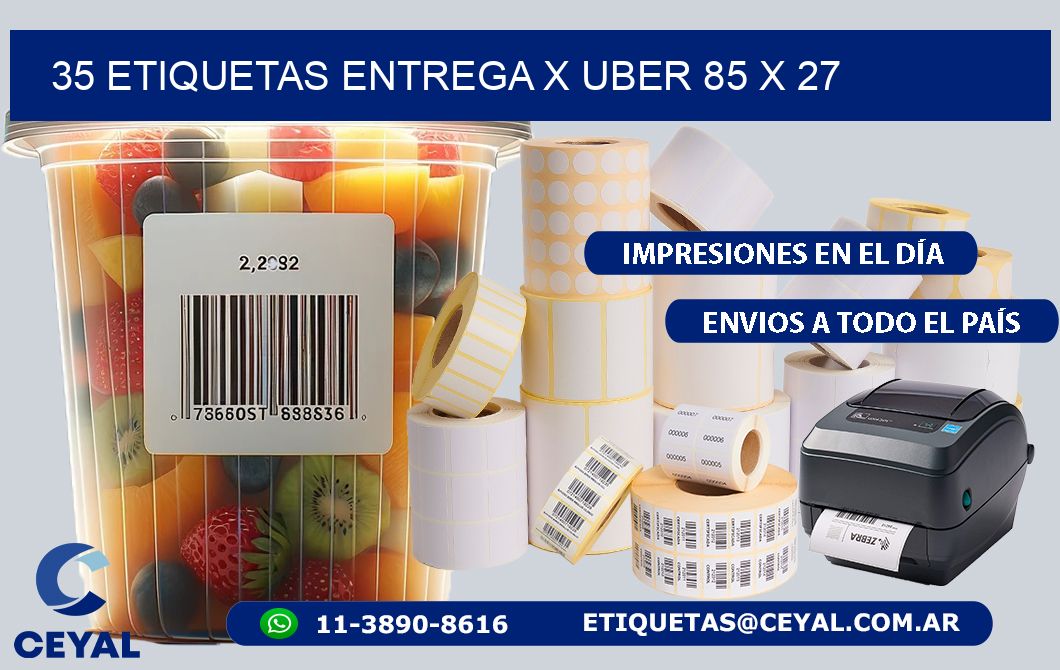 35 ETIQUETAS ENTREGA X UBER 85 x 27