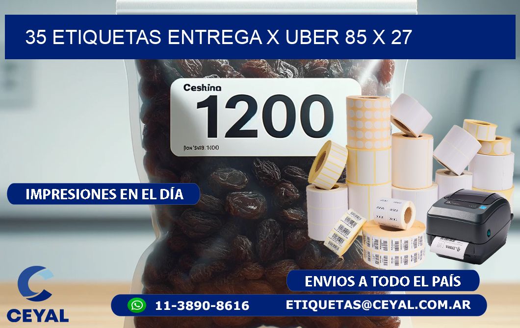 35 ETIQUETAS ENTREGA X UBER 85 x 27