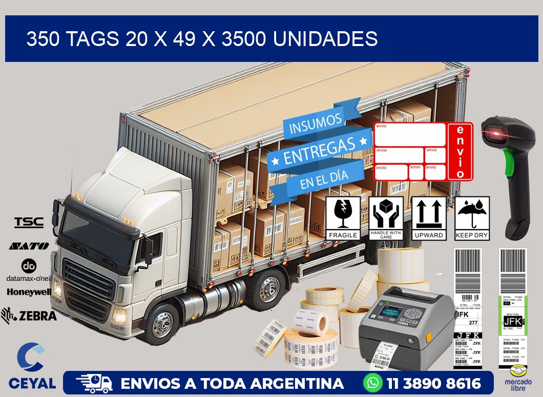 350 TAGS 20 x 49 X 3500 UNIDADES