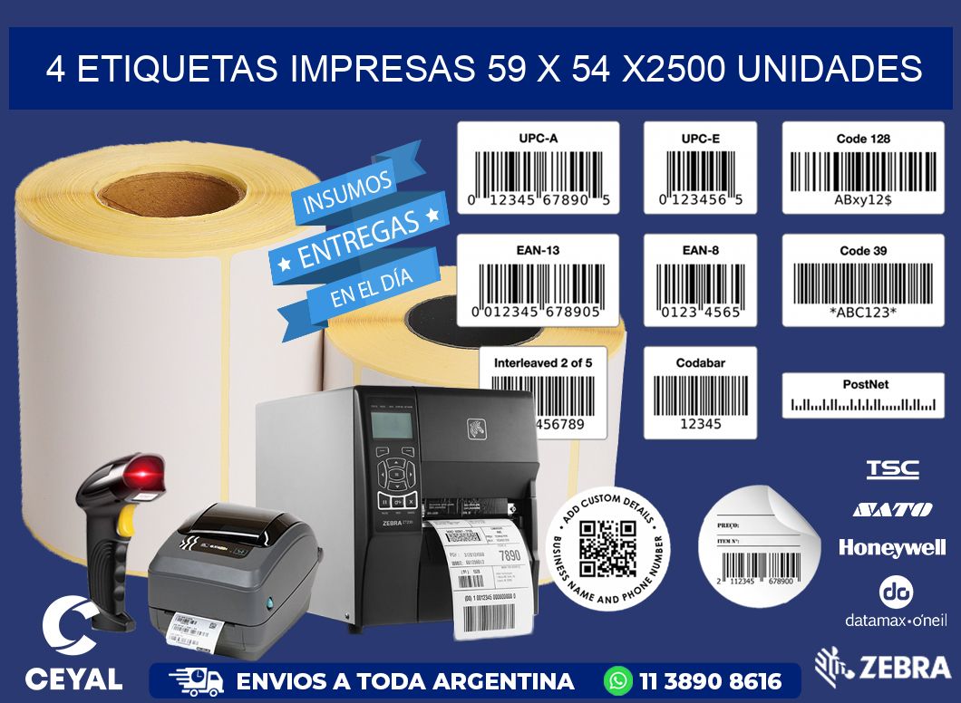 4 ETIQUETAS IMPRESAS 59 x 54 X2500 UNIDADES