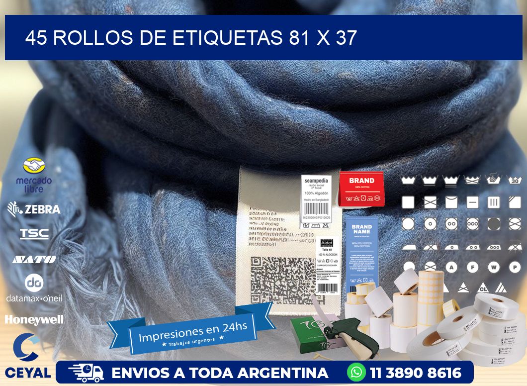 45 ROLLOS DE ETIQUETAS 81 x 37