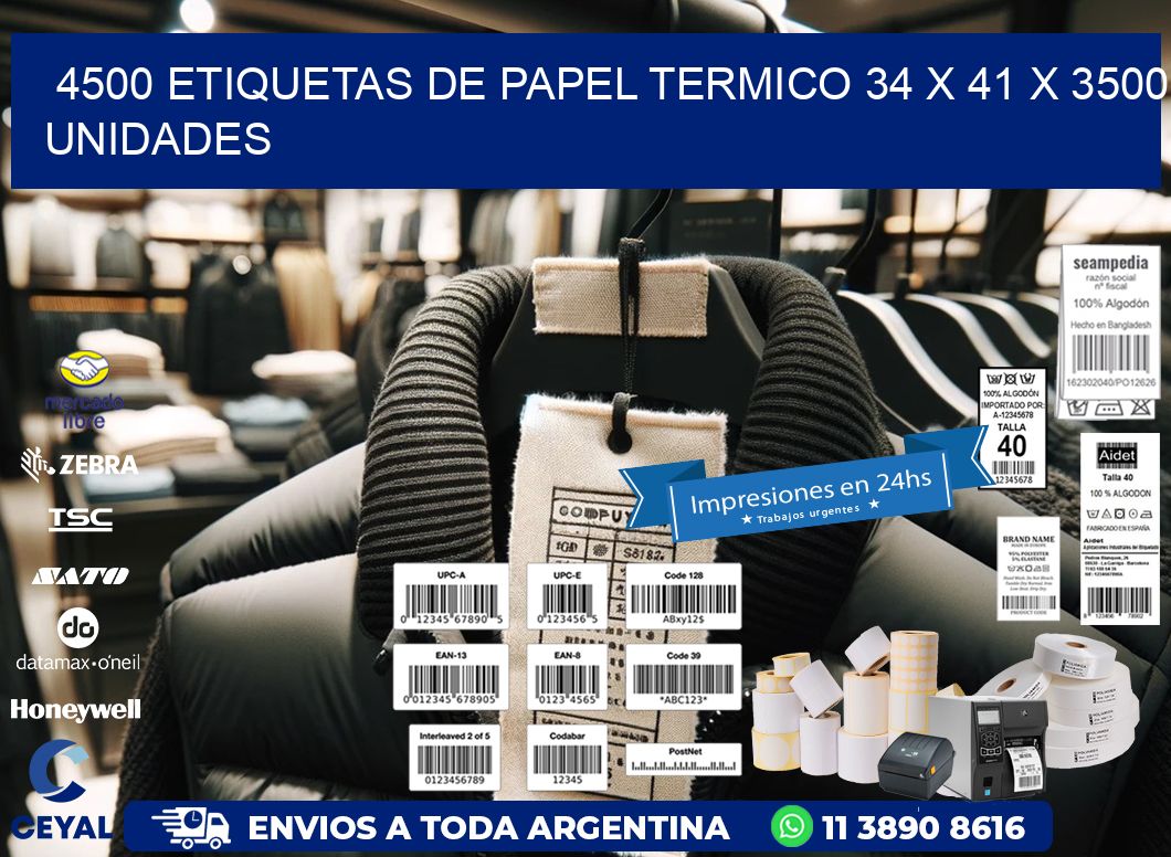 4500 ETIQUETAS DE PAPEL TERMICO 34 x 41 X 3500 UNIDADES