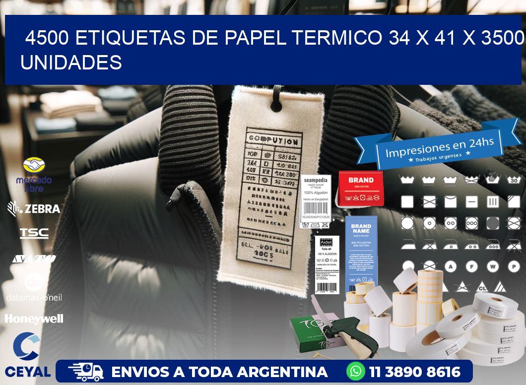 4500 ETIQUETAS DE PAPEL TERMICO 34 x 41 X 3500 UNIDADES