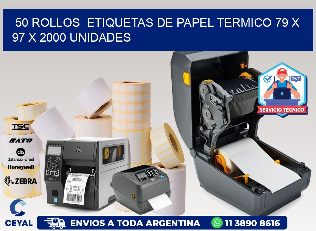 50 ROLLOS  ETIQUETAS DE PAPEL TERMICO 79 x 97 X 2000 UNIDADES