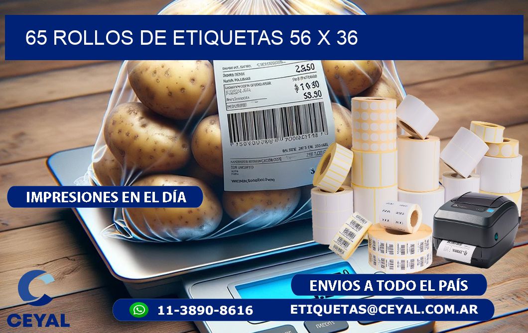 65 ROLLOS DE ETIQUETAS 56 x 36