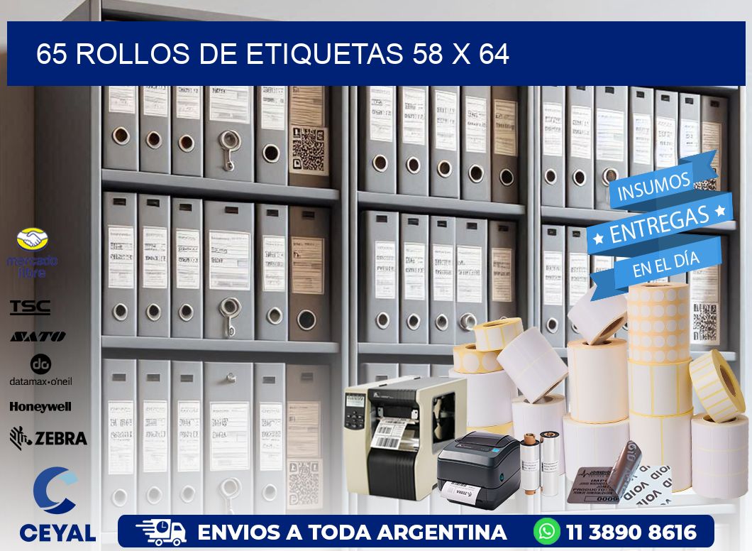 65 ROLLOS DE ETIQUETAS 58 x 64