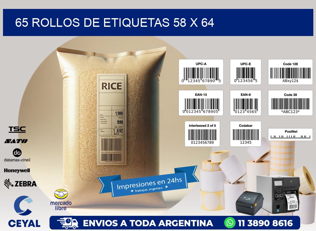 65 ROLLOS DE ETIQUETAS 58 x 64