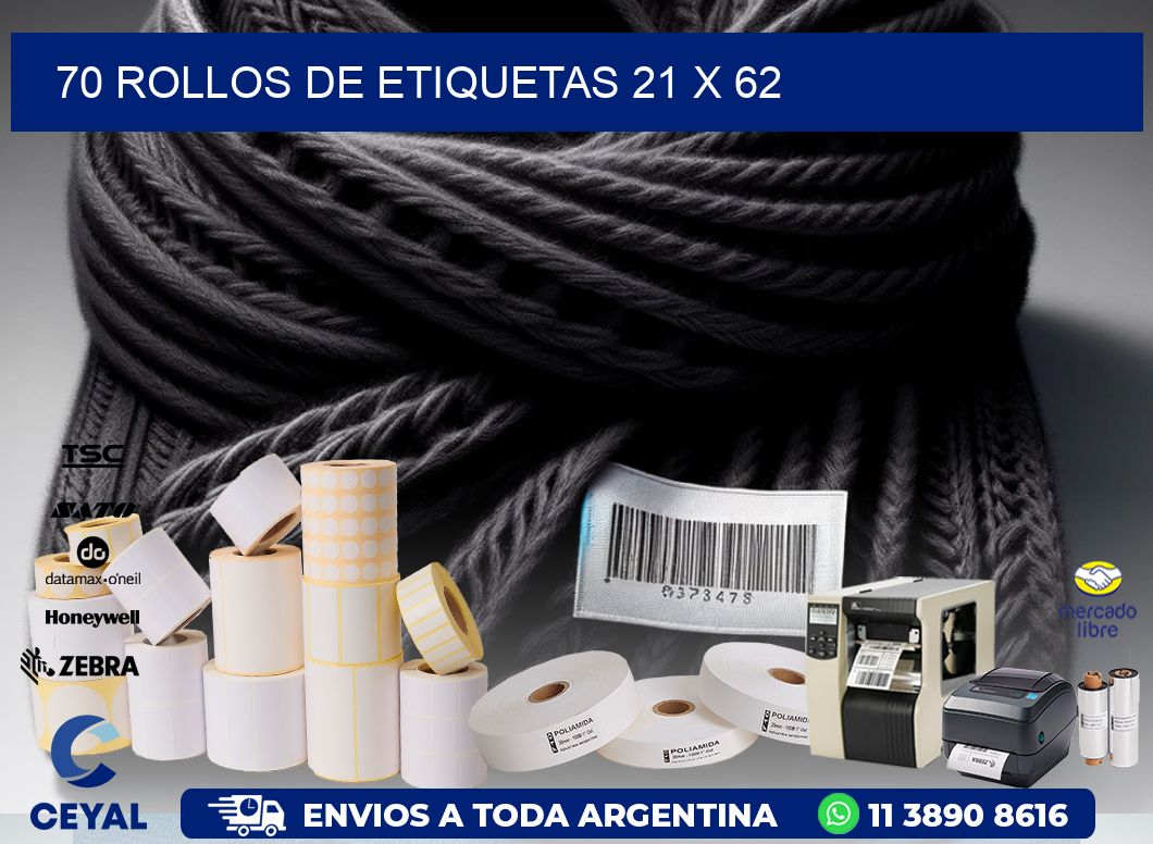 70 ROLLOS DE ETIQUETAS 21 x 62