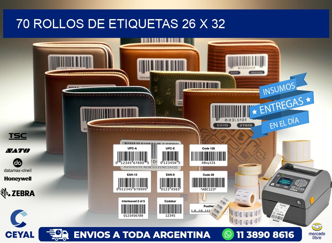 70 ROLLOS DE ETIQUETAS 26 x 32