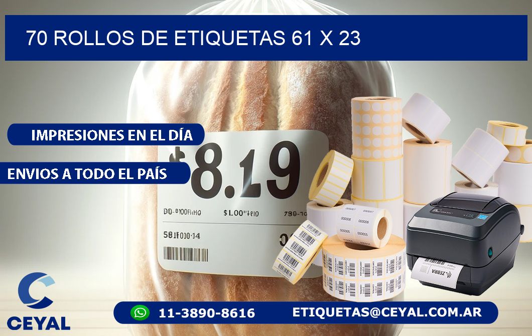 70 ROLLOS DE ETIQUETAS 61 x 23