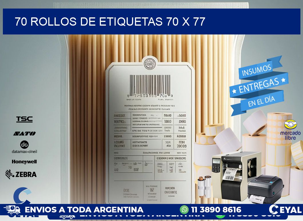 70 ROLLOS DE ETIQUETAS 70 x 77