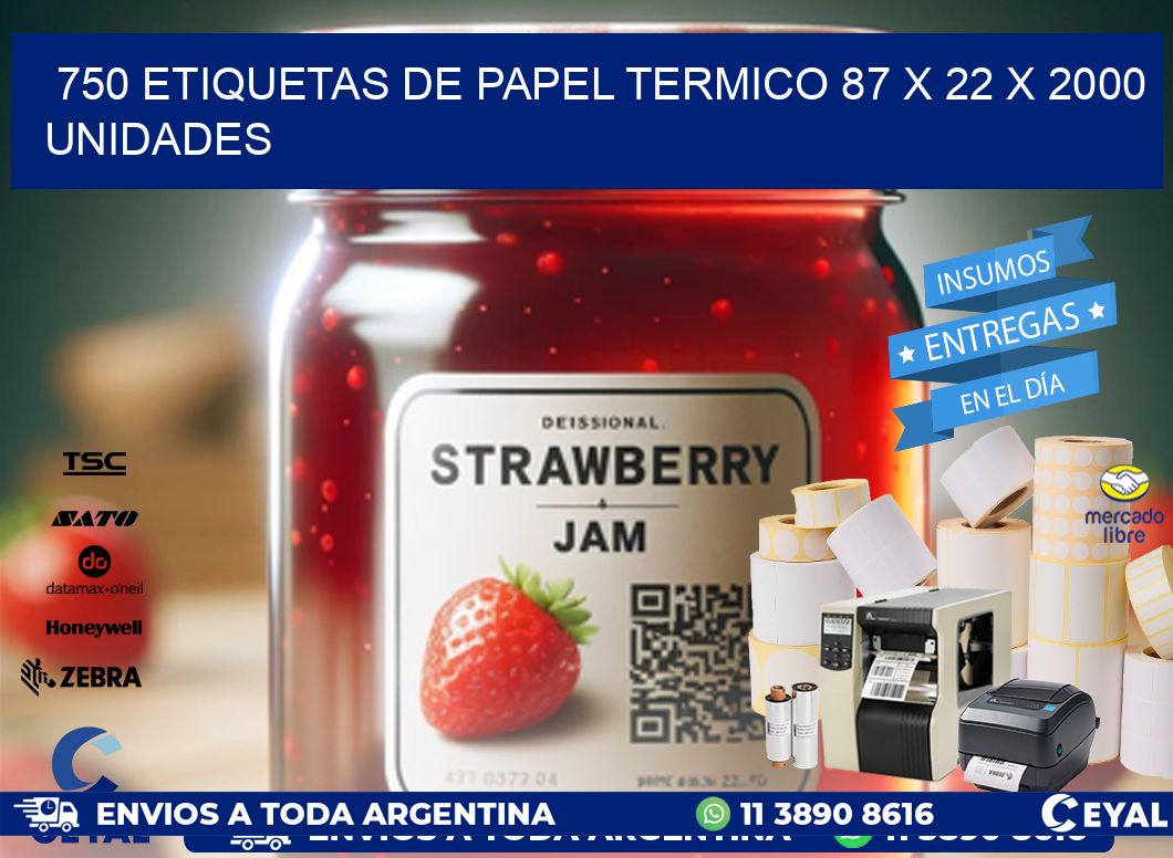 750 ETIQUETAS DE PAPEL TERMICO 87 x 22 X 2000 UNIDADES