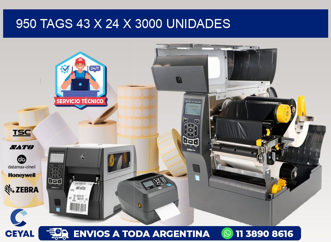 950 TAGS 43 x 24 X 3000 UNIDADES