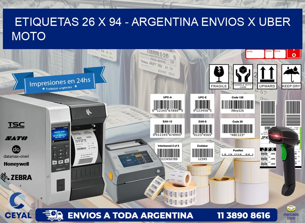 ETIQUETAS 26 x 94 - ARGENTINA ENVIOS X UBER MOTO