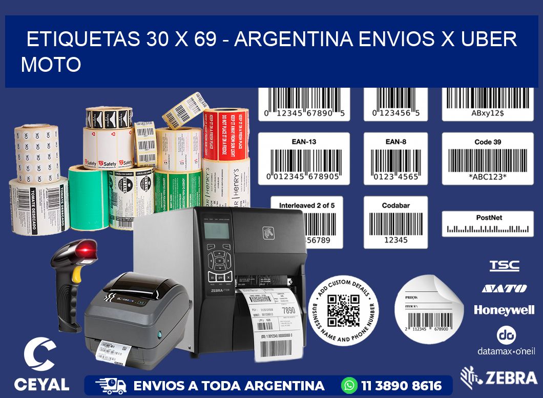 ETIQUETAS 30 x 69 - ARGENTINA ENVIOS X UBER MOTO