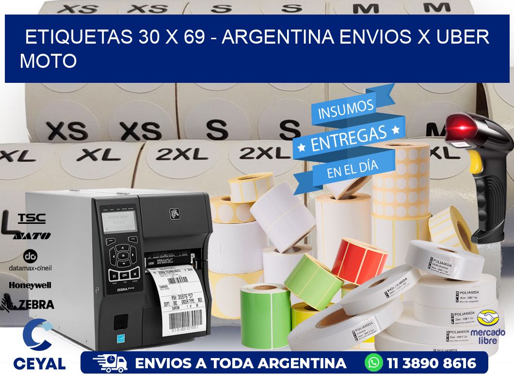 ETIQUETAS 30 x 69 - ARGENTINA ENVIOS X UBER MOTO