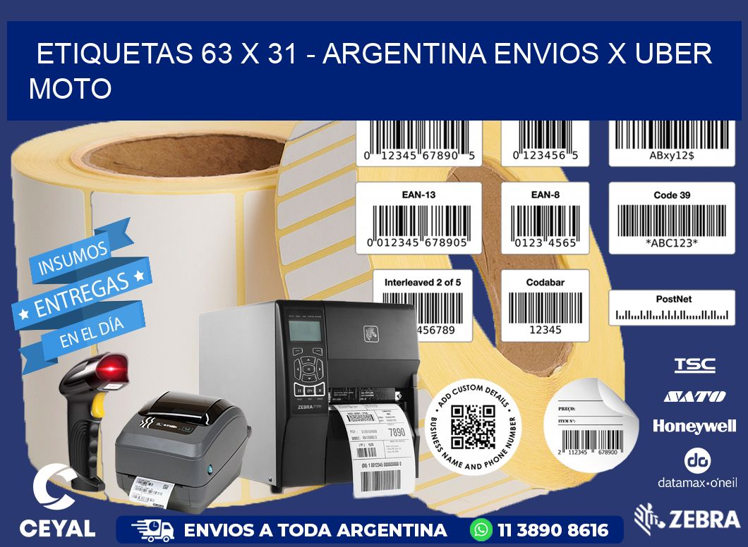 ETIQUETAS 63 x 31 - ARGENTINA ENVIOS X UBER MOTO