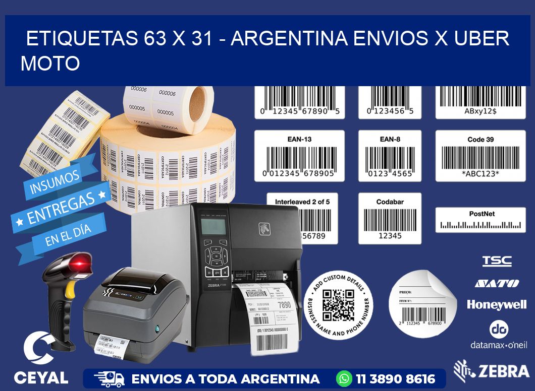 ETIQUETAS 63 x 31 - ARGENTINA ENVIOS X UBER MOTO