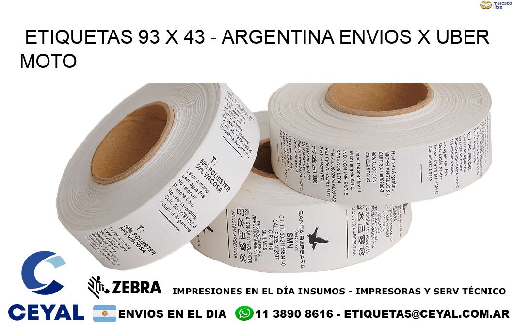 ETIQUETAS 93 x 43 - ARGENTINA ENVIOS X UBER MOTO