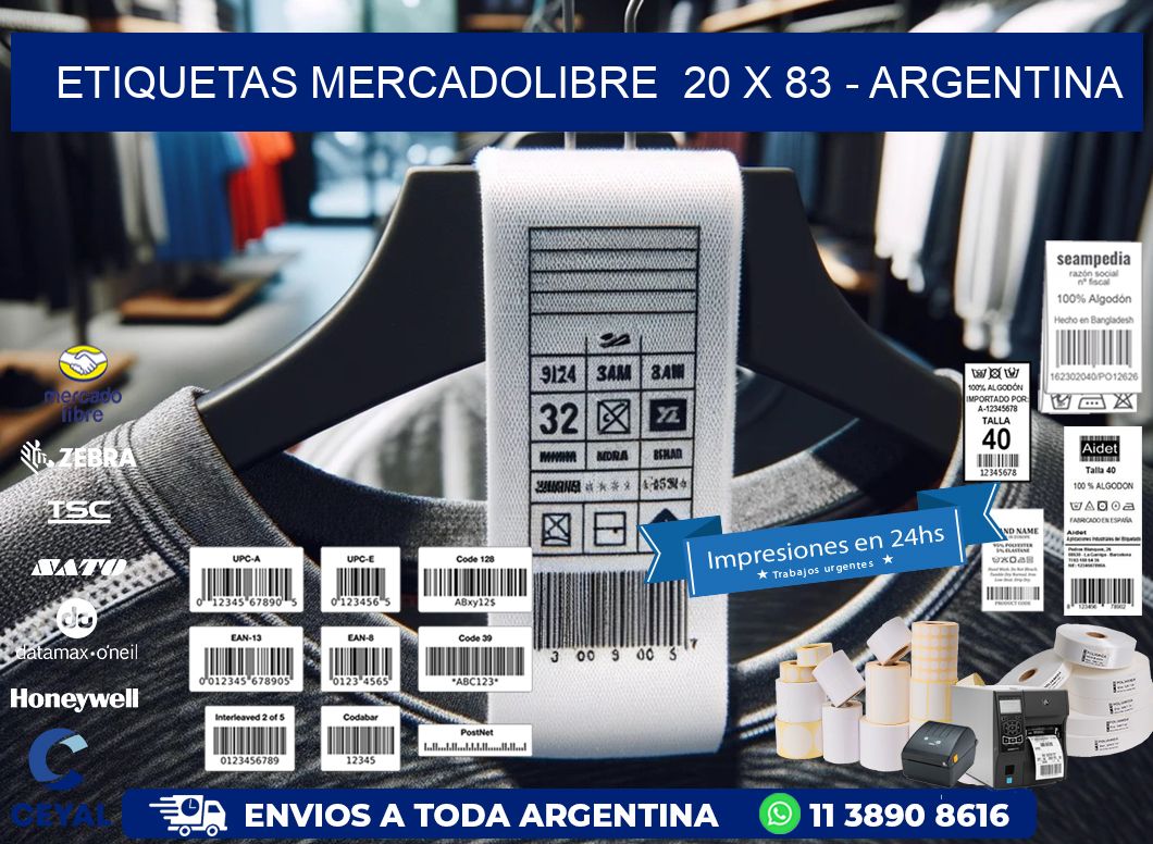 ETIQUETAS MERCADOLIBRE  20 x 83 - ARGENTINA