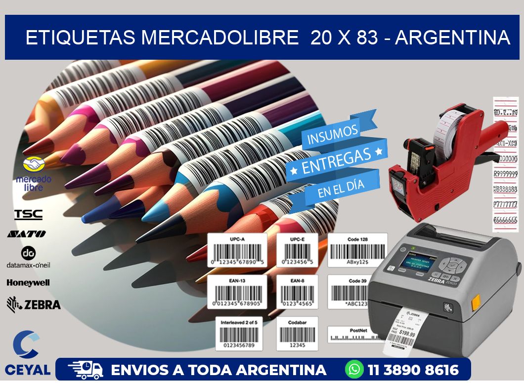 ETIQUETAS MERCADOLIBRE  20 x 83 - ARGENTINA