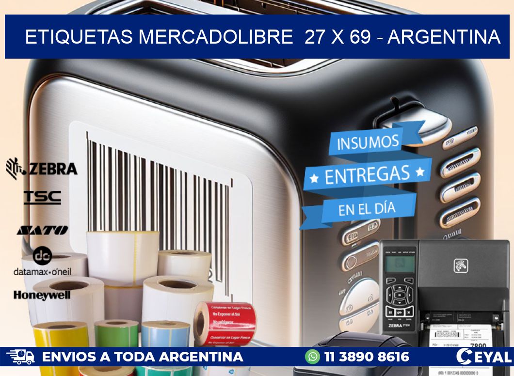 ETIQUETAS MERCADOLIBRE  27 x 69 - ARGENTINA