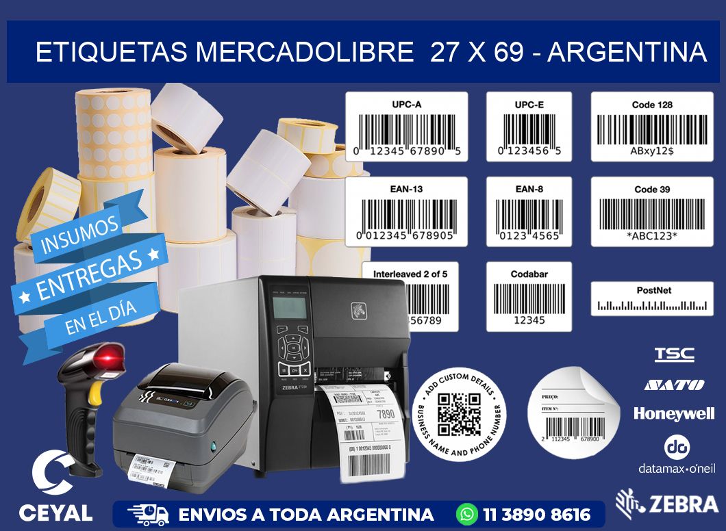 ETIQUETAS MERCADOLIBRE  27 x 69 - ARGENTINA