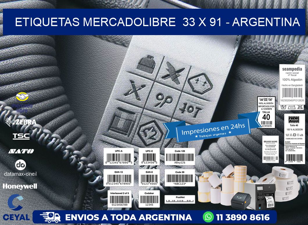 ETIQUETAS MERCADOLIBRE  33 x 91 - ARGENTINA