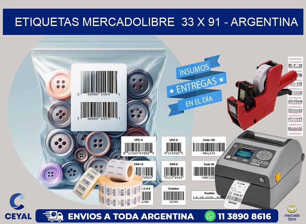 ETIQUETAS MERCADOLIBRE  33 x 91 - ARGENTINA