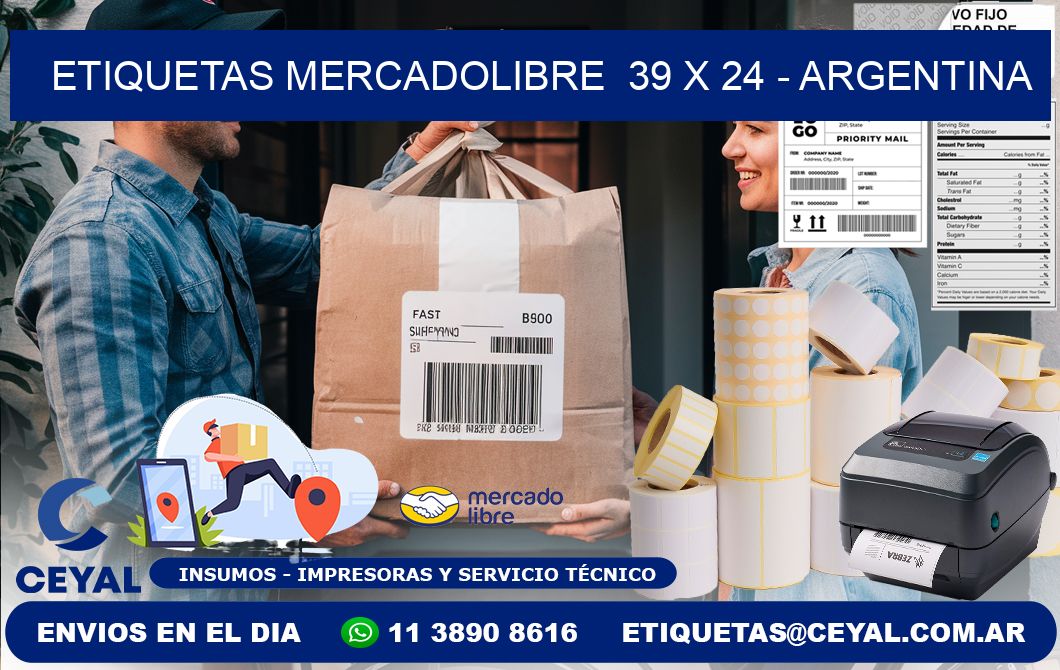ETIQUETAS MERCADOLIBRE  39 x 24 - ARGENTINA