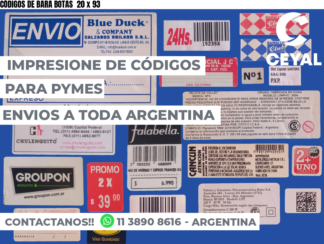 CÓDIGOS DE BARA BOTAS  20 x 93