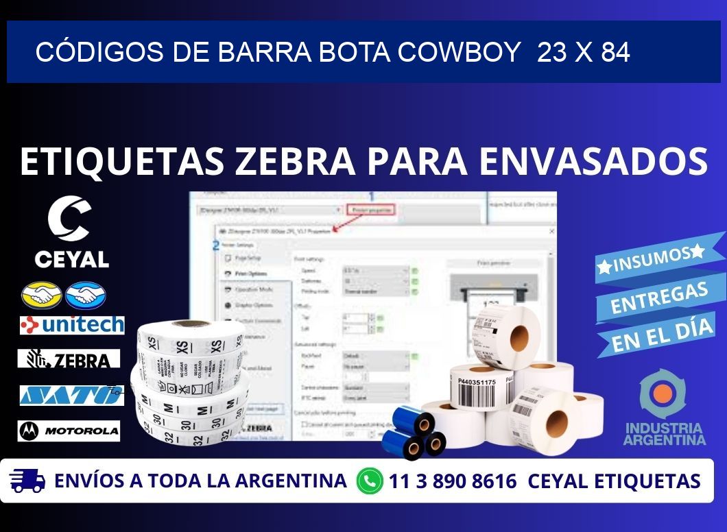 CÓDIGOS DE BARRA BOTA COWBOY  23 x 84