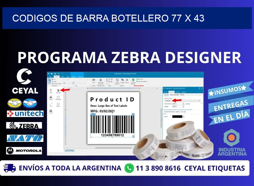 CODIGOS DE BARRA BOTELLERO 77 x 43