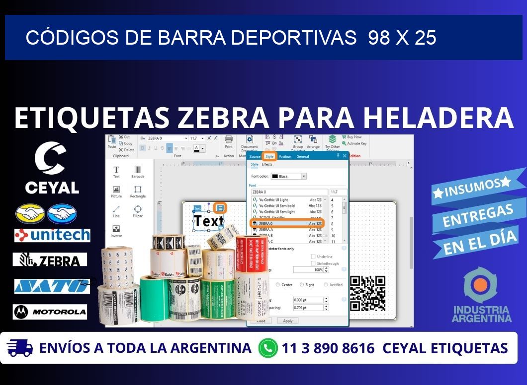 CÓDIGOS DE BARRA DEPORTIVAS  98 x 25