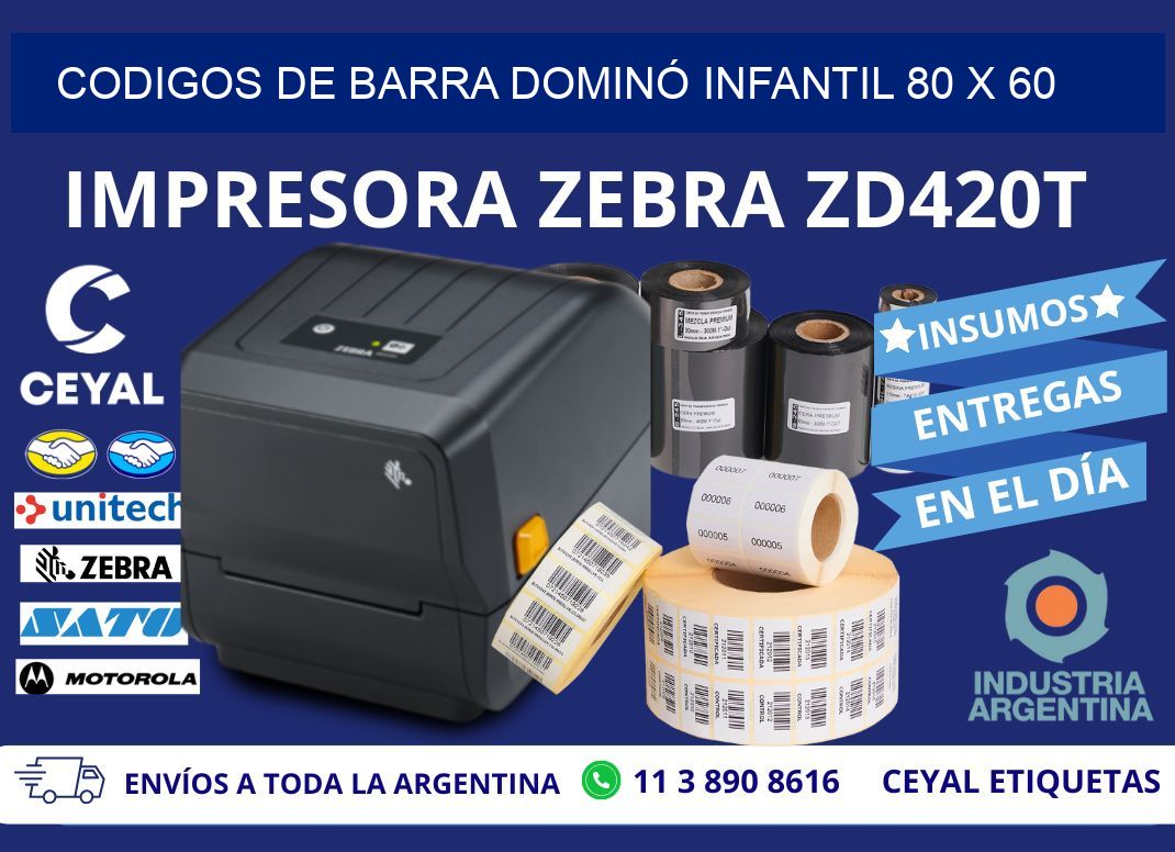 CODIGOS DE BARRA DOMINÓ INFANTIL 80 x 60